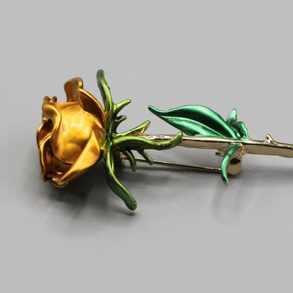 Jewelry pin brooch rose flower love romantic gold tone yellow green elegant new - Picture 7 of 11
